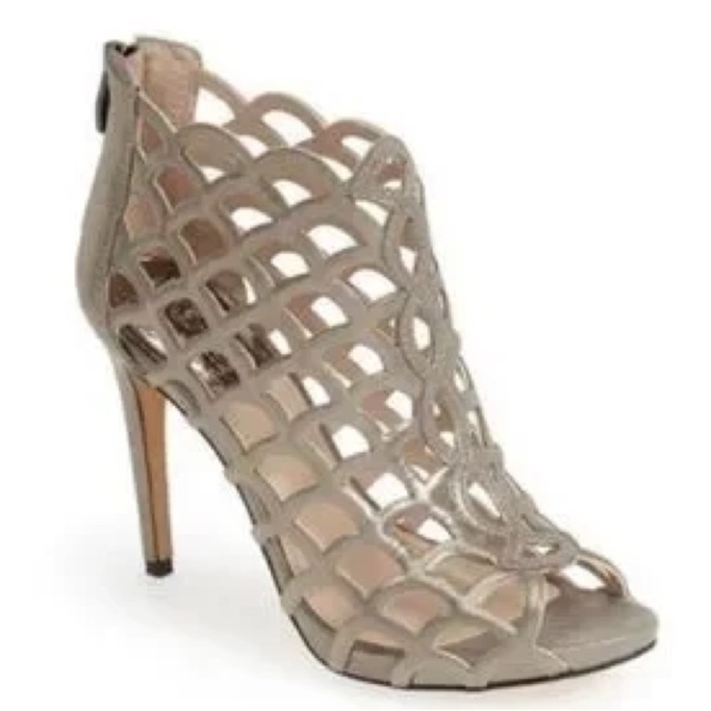Vince Camuto Fontanela Heeled Caged Stiletto Sandals Light Golden silver Shimmer